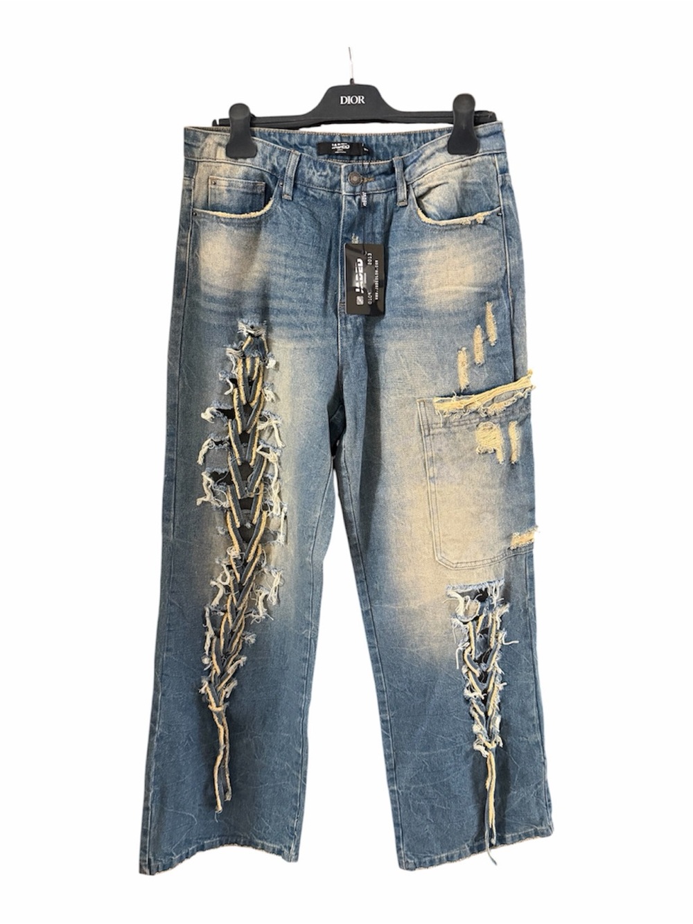 Jaded London Macrame Lace Up BaggyJeans Indigo Wash Size 28